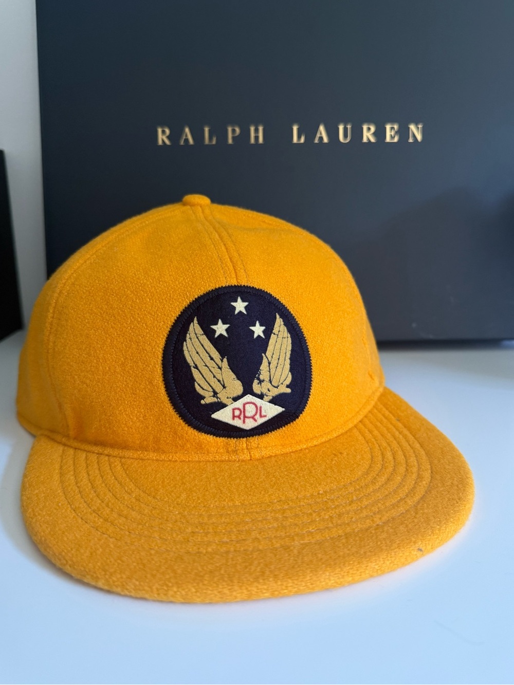 RRL Ralph Lauren Wool Blend Leather Strap Cap Hat Gold One Size OS NWT Heritage